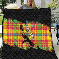 Saint Lucia Parrot Quilt with Madras Pattern and Cultural Black Motif Design - Wonder Print Shop