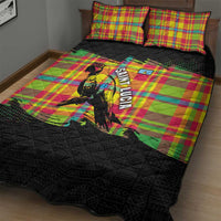Saint Lucia Parrot Quilt Bed Set with Madras Pattern and Cultural Black Motif Design - Wonder Print Shop