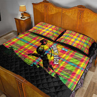 Saint Lucia Parrot Quilt Bed Set with Madras Pattern and Cultural Black Motif Design - Wonder Print Shop