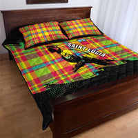 Saint Lucia Parrot Quilt Bed Set with Madras Pattern and Cultural Black Motif Design - Wonder Print Shop