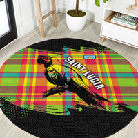 Saint Lucia Parrot Round Carpet with Madras Pattern and Cultural Black Motif Design - Wonder Print Shop