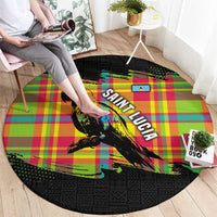 Saint Lucia Parrot Round Carpet with Madras Pattern and Cultural Black Motif Design - Wonder Print Shop