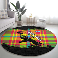 Saint Lucia Parrot Round Carpet with Madras Pattern and Cultural Black Motif Design - Wonder Print Shop