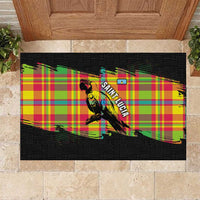 Saint Lucia Parrot Rubber Doormat with Madras Pattern and Cultural Black Motif Design - Wonder Print Shop