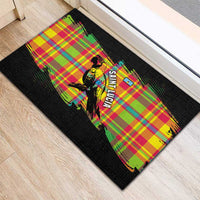 Saint Lucia Parrot Rubber Doormat with Madras Pattern and Cultural Black Motif Design - Wonder Print Shop