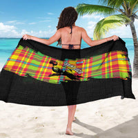 Saint Lucia Parrot Sarong with Madras Pattern and Cultural Black Motif Design - Wonder Print Shop