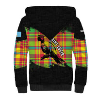 Saint Lucia Parrot Sherpa Hoodie with Madras Pattern and Cultural Black Motif Design - Wonder Print Shop