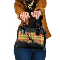 Saint Lucia Parrot Shoulder Handbag with Madras Pattern and Cultural Black Motif Design - Wonder Print Shop