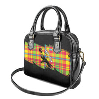 Saint Lucia Parrot Shoulder Handbag with Madras Pattern and Cultural Black Motif Design - Wonder Print Shop