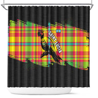 Saint Lucia Parrot Shower Curtain with Madras Pattern and Cultural Black Motif Design - Wonder Print Shop