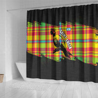 Saint Lucia Parrot Shower Curtain with Madras Pattern and Cultural Black Motif Design - Wonder Print Shop