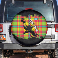 Saint Lucia Parrot Spare Tire Cover with Madras Pattern and Cultural Black Motif Design - Wonder Print Shop