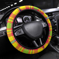 Saint Lucia Parrot Steering Wheel Cover with Madras Pattern and Cultural Black Motif Design - Wonder Print Shop