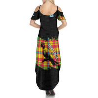 Saint Lucia Parrot Summer Maxi Dress with Madras Pattern and Cultural Black Motif Design - Wonder Print Shop