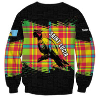 Saint Lucia Parrot Sweatshirt with Madras Pattern and Cultural Black Motif Design - Wonder Print Shop