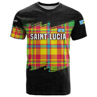Saint Lucia Parrot T Shirt with Madras Pattern and Cultural Black Motif Design - Wonder Print Shop