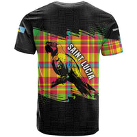 Saint Lucia Parrot T Shirt with Madras Pattern and Cultural Black Motif Design - Wonder Print Shop