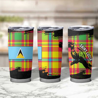 Saint Lucia Parrot Tumbler Cup with Madras Pattern and Cultural Black Motif Design - Wonder Print Shop