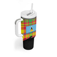 Saint Lucia Parrot Tumbler With Handle with Madras Pattern and Cultural Black Motif Design - Wonder Print Shop