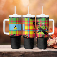 Saint Lucia Parrot Tumbler With Handle with Madras Pattern and Cultural Black Motif Design - Wonder Print Shop