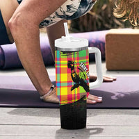 Saint Lucia Parrot Tumbler With Handle with Madras Pattern and Cultural Black Motif Design - Wonder Print Shop