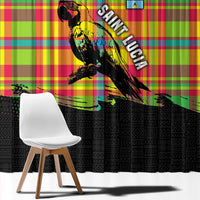 Saint Lucia Parrot Window Curtain with Madras Pattern and Cultural Black Motif Design - Wonder Print Shop