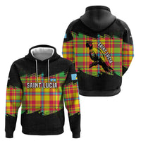 Saint Lucia Parrot Zip Hoodie with Madras Pattern and Cultural Black Motif Design - Wonder Print Shop
