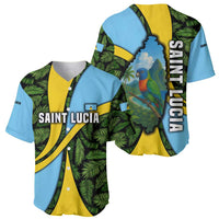 Saint Lucia Parrot Baseball Jersey with Tropical Palm Leaf and Flag Color Wave Design - Wonder Print Shop