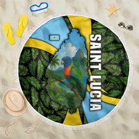 Saint Lucia Parrot Beach Blanket with Tropical Palm Leaf and Flag Color Wave Design - Wonder Print Shop