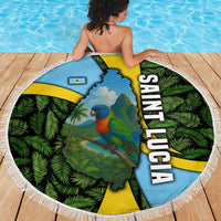 Saint Lucia Parrot Beach Blanket with Tropical Palm Leaf and Flag Color Wave Design - Wonder Print Shop