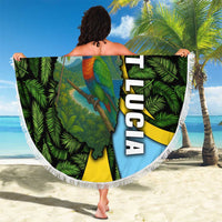 Saint Lucia Parrot Beach Blanket with Tropical Palm Leaf and Flag Color Wave Design - Wonder Print Shop