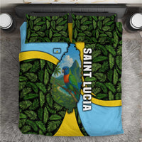 Saint Lucia Parrot Bedding Set with Tropical Palm Leaf and Flag Color Wave Design - Wonder Print Shop