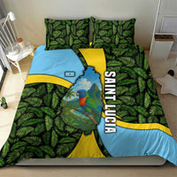 Saint Lucia Parrot Bedding Set with Tropical Palm Leaf and Flag Color Wave Design - Wonder Print Shop
