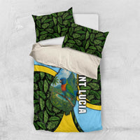 Saint Lucia Parrot Bedding Set with Tropical Palm Leaf and Flag Color Wave Design - Wonder Print Shop