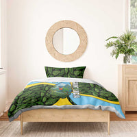 Saint Lucia Parrot Bedding Set with Tropical Palm Leaf and Flag Color Wave Design - Wonder Print Shop