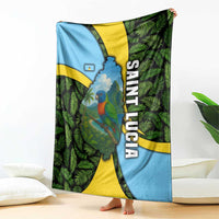 Saint Lucia Parrot Blanket with Tropical Palm Leaf and Flag Color Wave Design - Wonder Print Shop