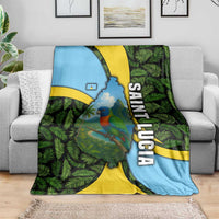 Saint Lucia Parrot Blanket with Tropical Palm Leaf and Flag Color Wave Design - Wonder Print Shop