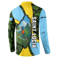 Saint Lucia Parrot Button Sweatshirt with Tropical Palm Leaf and Flag Color Wave Design - Wonder Print Shop