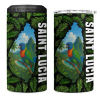 Saint Lucia Parrot 4 in 1 Can Cooler Tumbler with Tropical Palm Leaf and Flag Color Wave Design - Wonder Print Shop