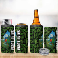Saint Lucia Parrot 4 in 1 Can Cooler Tumbler with Tropical Palm Leaf and Flag Color Wave Design - Wonder Print Shop