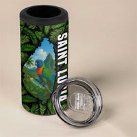 Saint Lucia Parrot 4 in 1 Can Cooler Tumbler with Tropical Palm Leaf and Flag Color Wave Design - Wonder Print Shop