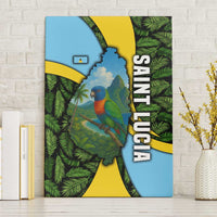 Saint Lucia Parrot Canvas Wall Art with Tropical Palm Leaf and Flag Color Wave Design - Wonder Print Shop