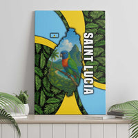 Saint Lucia Parrot Canvas Wall Art with Tropical Palm Leaf and Flag Color Wave Design - Wonder Print Shop