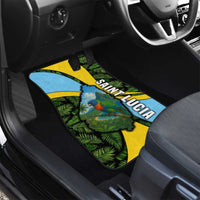 Saint Lucia Parrot Car Mats with Tropical Palm Leaf and Flag Color Wave Design - Wonder Print Shop