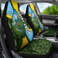 Saint Lucia Parrot Car Seat Cover with Tropical Palm Leaf and Flag Color Wave Design - Wonder Print Shop