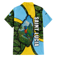 Saint Lucia Parrot Family Matching Long Sleeve Bodycon Dress and Hawaiian Shirt with Tropical Palm Leaf and Flag Color Wave Design - Wonder Print Shop