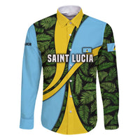 Saint Lucia Parrot Family Matching Puletasi and Hawaiian Shirt with Tropical Palm Leaf and Flag Color Wave Design - Wonder Print Shop