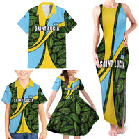 Saint Lucia Parrot Family Matching Tank Maxi Dress and Hawaiian Shirt with Tropical Palm Leaf and Flag Color Wave Design - Wonder Print Shop