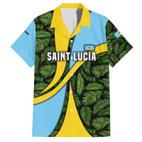 Saint Lucia Parrot Family Matching Tank Maxi Dress and Hawaiian Shirt with Tropical Palm Leaf and Flag Color Wave Design - Wonder Print Shop