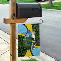 Saint Lucia Parrot Garden Flag with Tropical Palm Leaf and Flag Color Wave Design - Wonder Print Shop